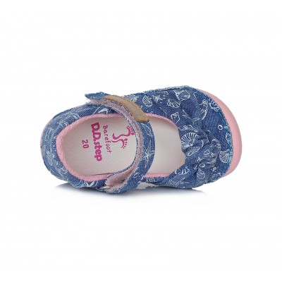 D.D. step barefoot dievčenská detská plátená obuv 070-108 Royal Blue